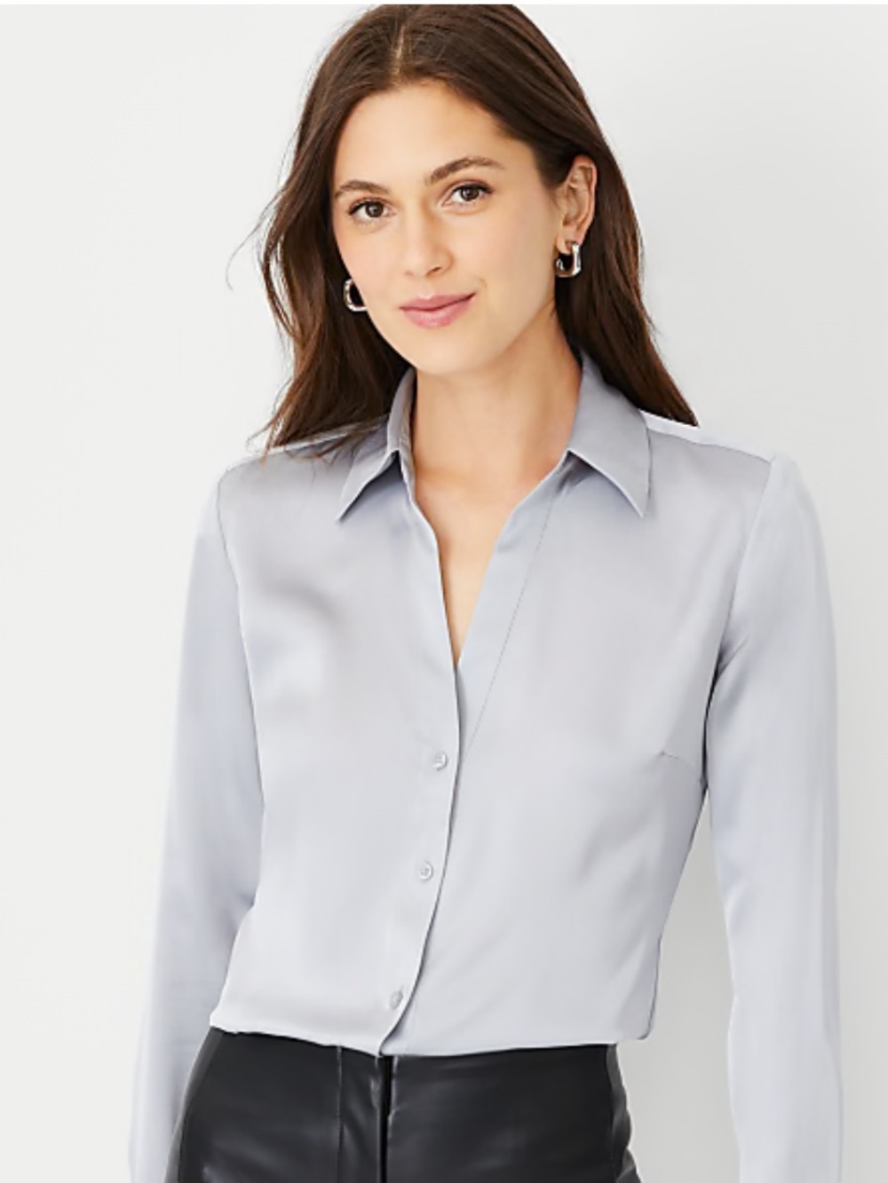 Ann Taylor essential Button-Down Blouse - Light Gray